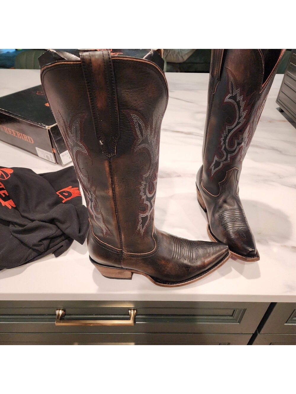 New Freebird Handmade Brown Leather Western Cowboy Boots – Size 8